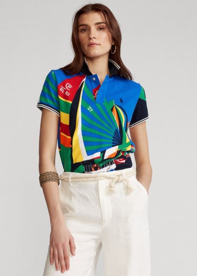 Camisa Polo Polo Ralph Lauren Mujer Azules Multicolor - Classic Fit Graphic - BWVJM8934